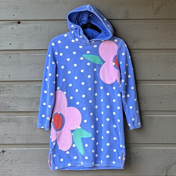 Mini Boden Polka Dot Flowers Terrycloth Beach Swim Coverup Shower Robe 9-10Y - Picture 1 of 7